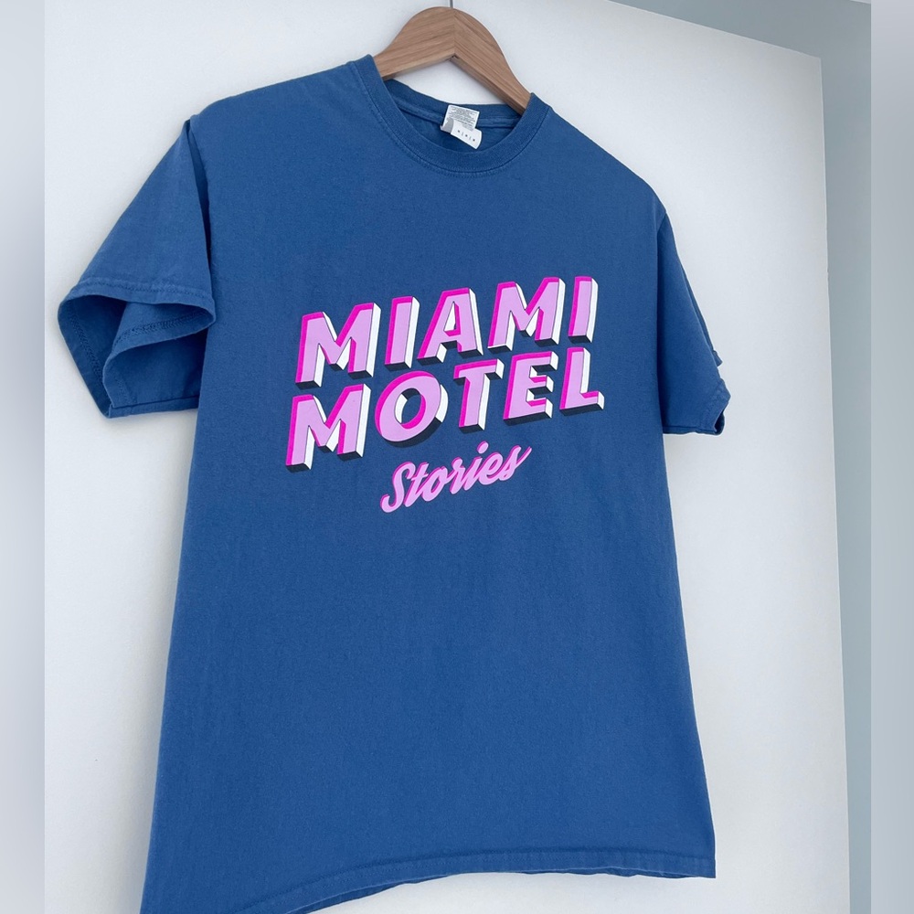 Miami Motel Stories Tee-Shirt | Blue | 100% Cotton | Size Medium